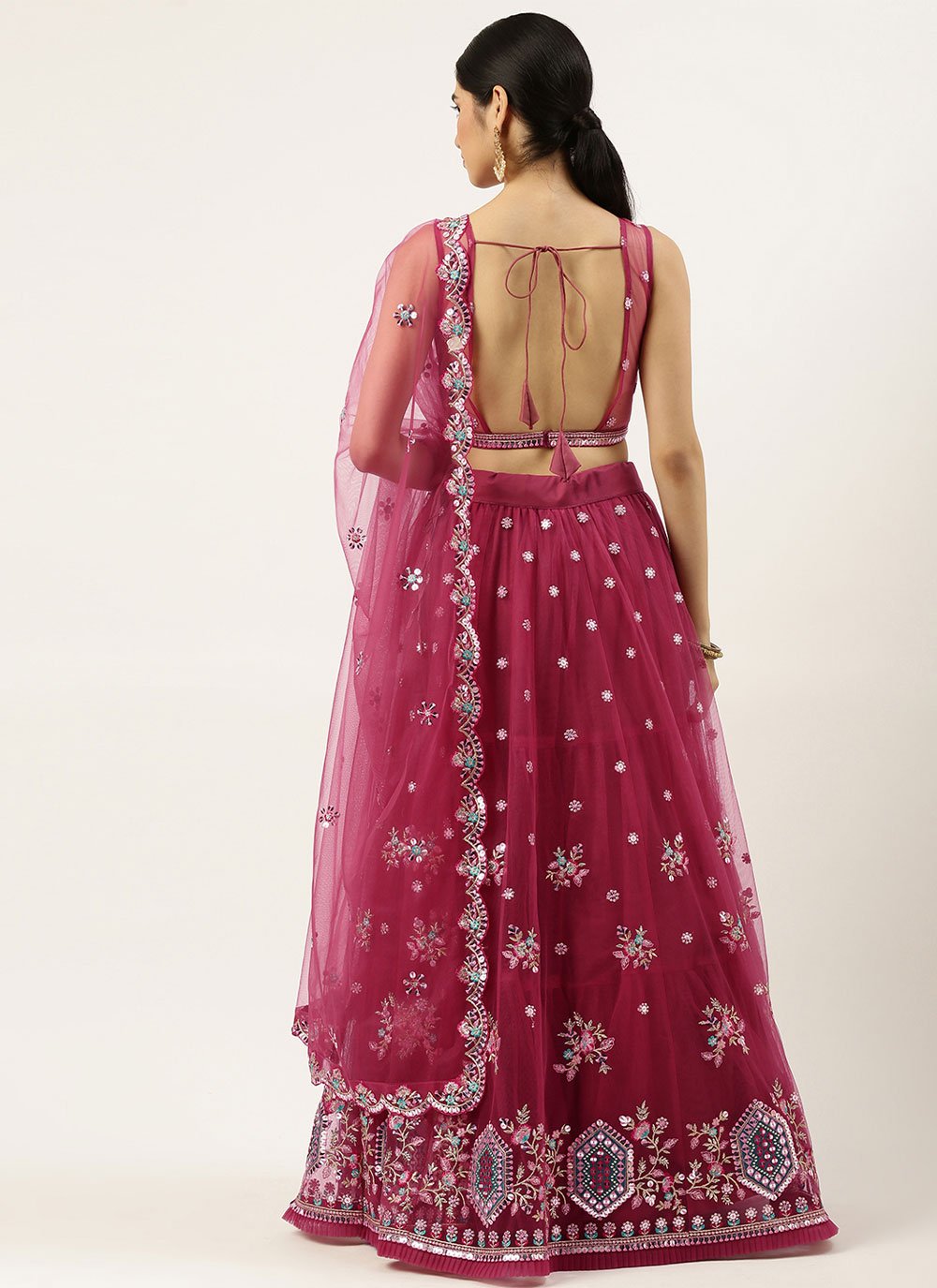 A Line Lehenga Net Magenta Embroidered Lehenga Choli