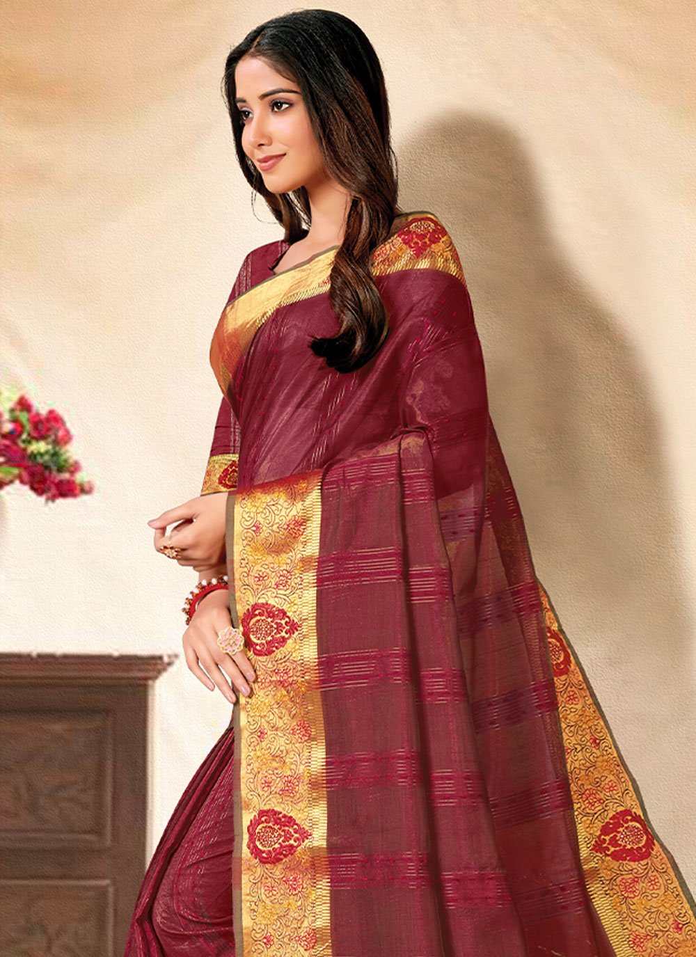 Trendy Saree Banarasi Silk Magenta Embroidered Saree