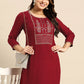 Designer Kurti Poly Rayon Maroon Embroidered Kurtis