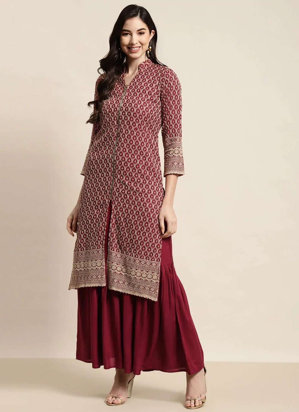 Salwar Suit Rayon Maroon Embroidered Salwar Kameez