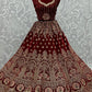 A Line Lehenga Velvet Maroon Diamond Lehenga Choli