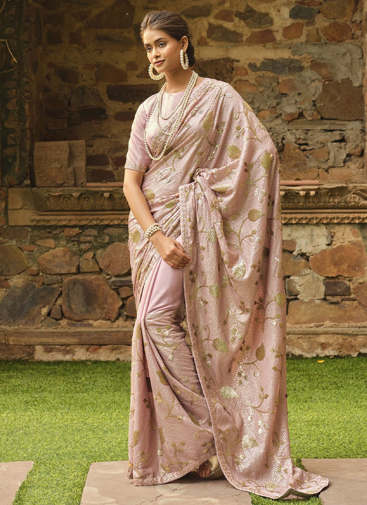 Classic Georgette Mauve Embroidered Saree