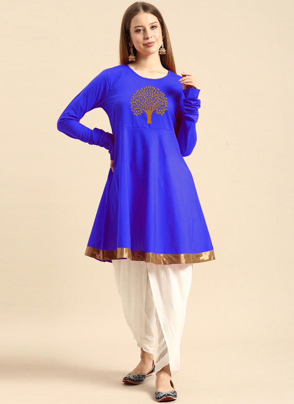 Designer Kurti Rayon Aqua Blue Embroidered Kurtis