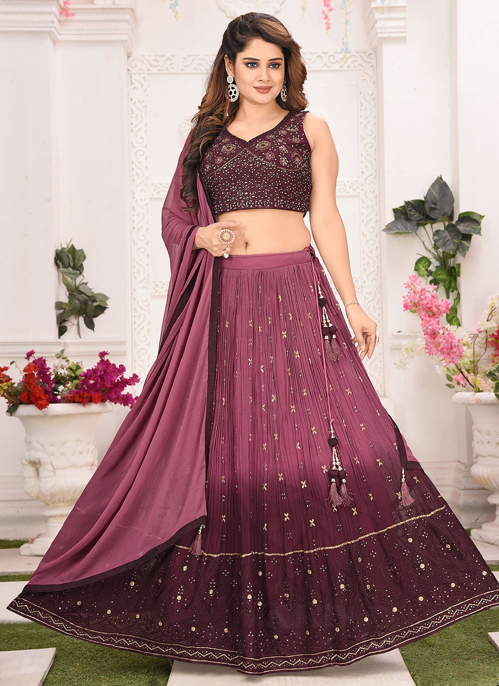 Lehenga Choli Georgette Purple Embroidered Lehenga Choli