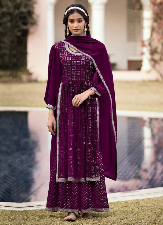 Salwar Suit Georgette Purple Embroidered Salwar Kameez