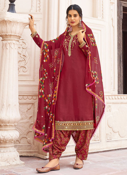 Salwar Suit Faux Crepe Maroon Diamond Salwar Kameez