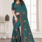 Classic Shimmer Silk Teal Embroidered Saree