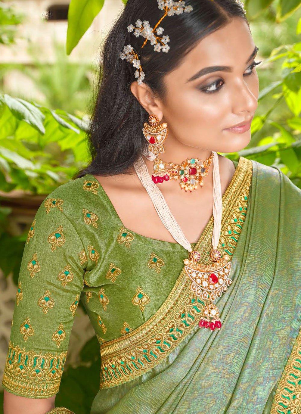 Trendy Saree Silk Green Embroidered Saree