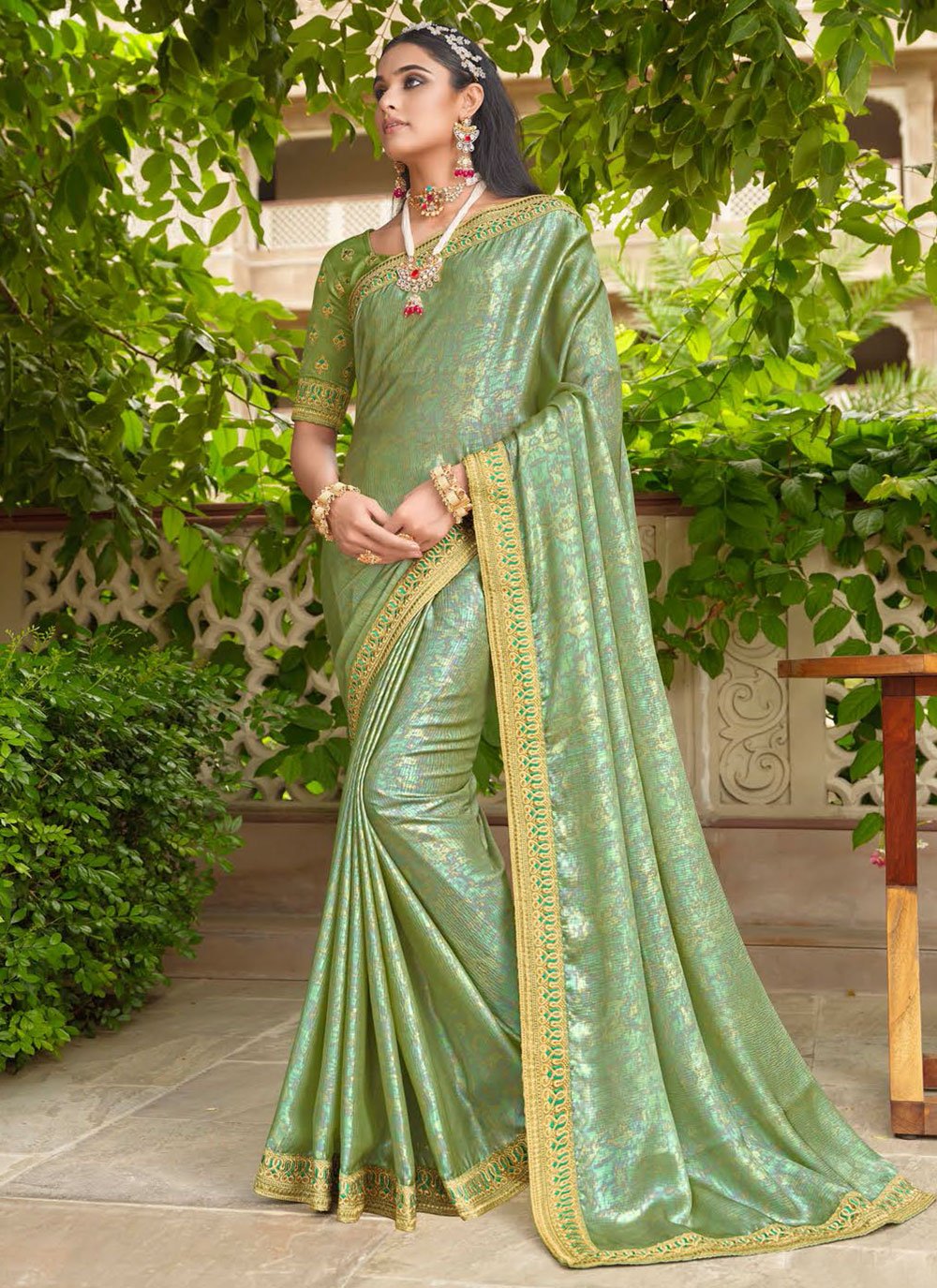 Trendy Saree Silk Green Embroidered Saree