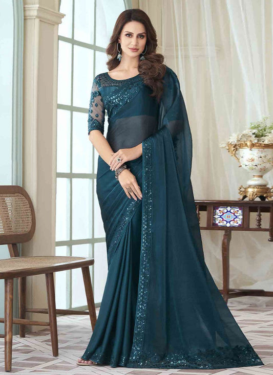 Contemporary Silk Morpeach Embroidered Saree