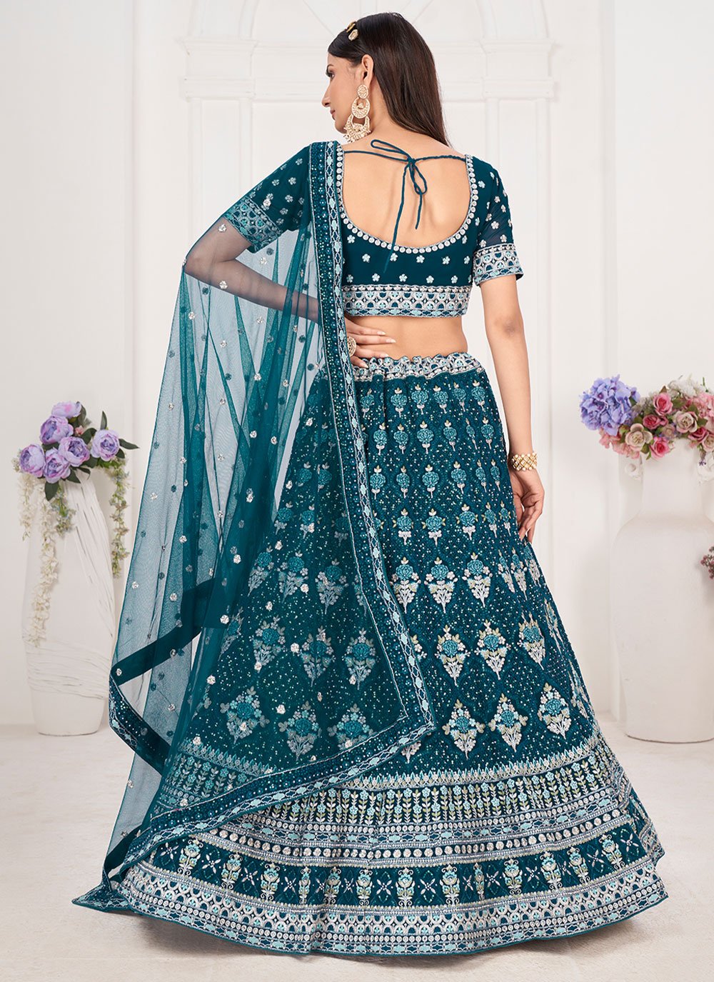 A Line Lehenga Georgette Morpeach Embroidered Lehenga Choli