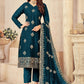 Pant Style Suit Vichitra Silk Morpeach Embroidered Salwar Kameez