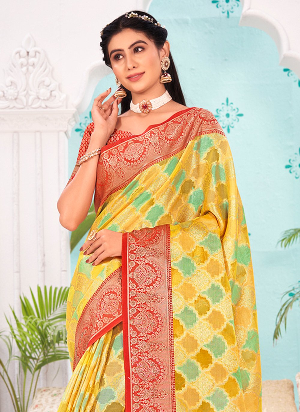 Designer Organza Multi Colour Embroidered Saree