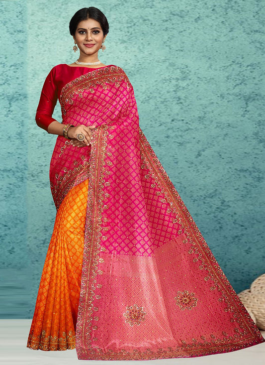 Designer Kanjivaram Silk Multi Colour Embroidered Saree