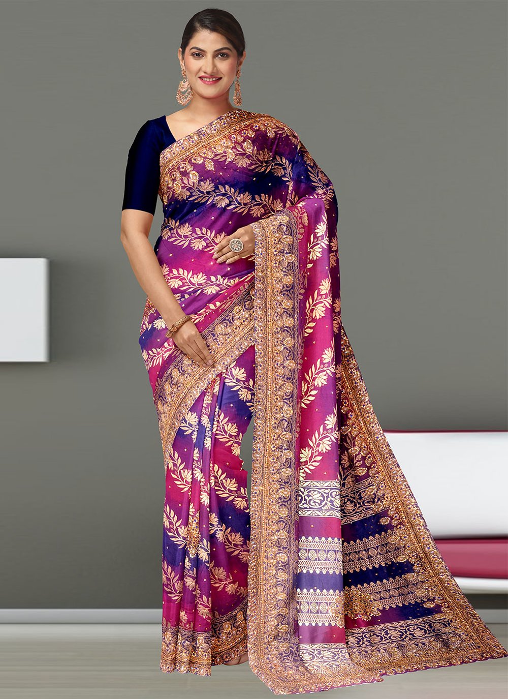 Trendy Saree Kanjivaram Silk Multi Colour Embroidered Saree