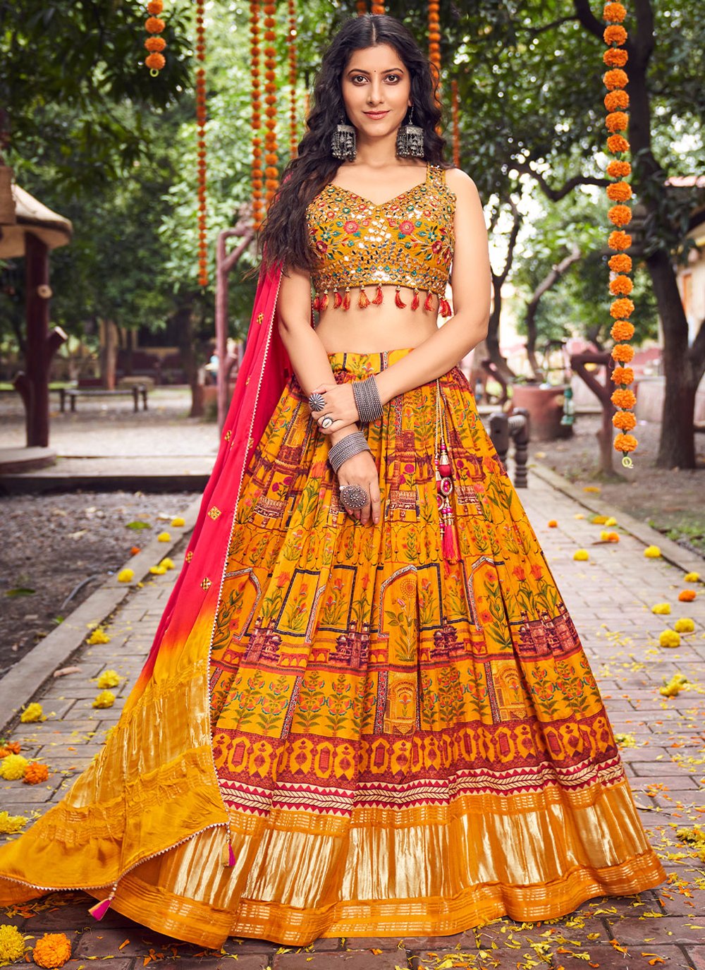 Readymade Lehenga Choli Silk Multi Colour Embroidered Lehenga Choli