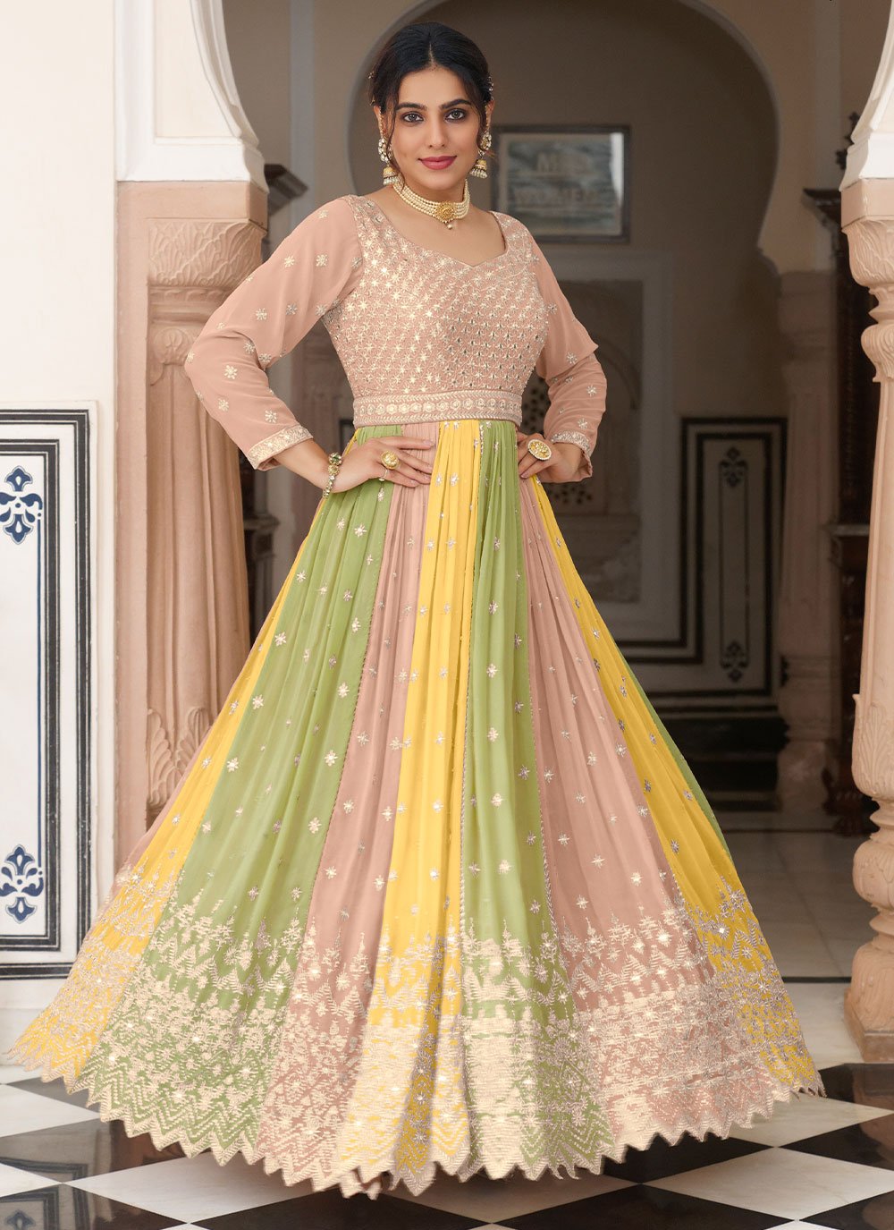 Salwar Suit Georgette Multi Colour Embroidered Salwar Kameez