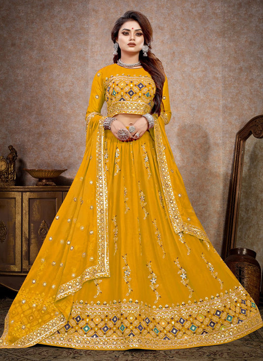 Lehenga Choli Georgette Mustard Embroidered Lehenga Choli