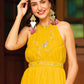 Gown Georgette Mustard Embroidered Gown