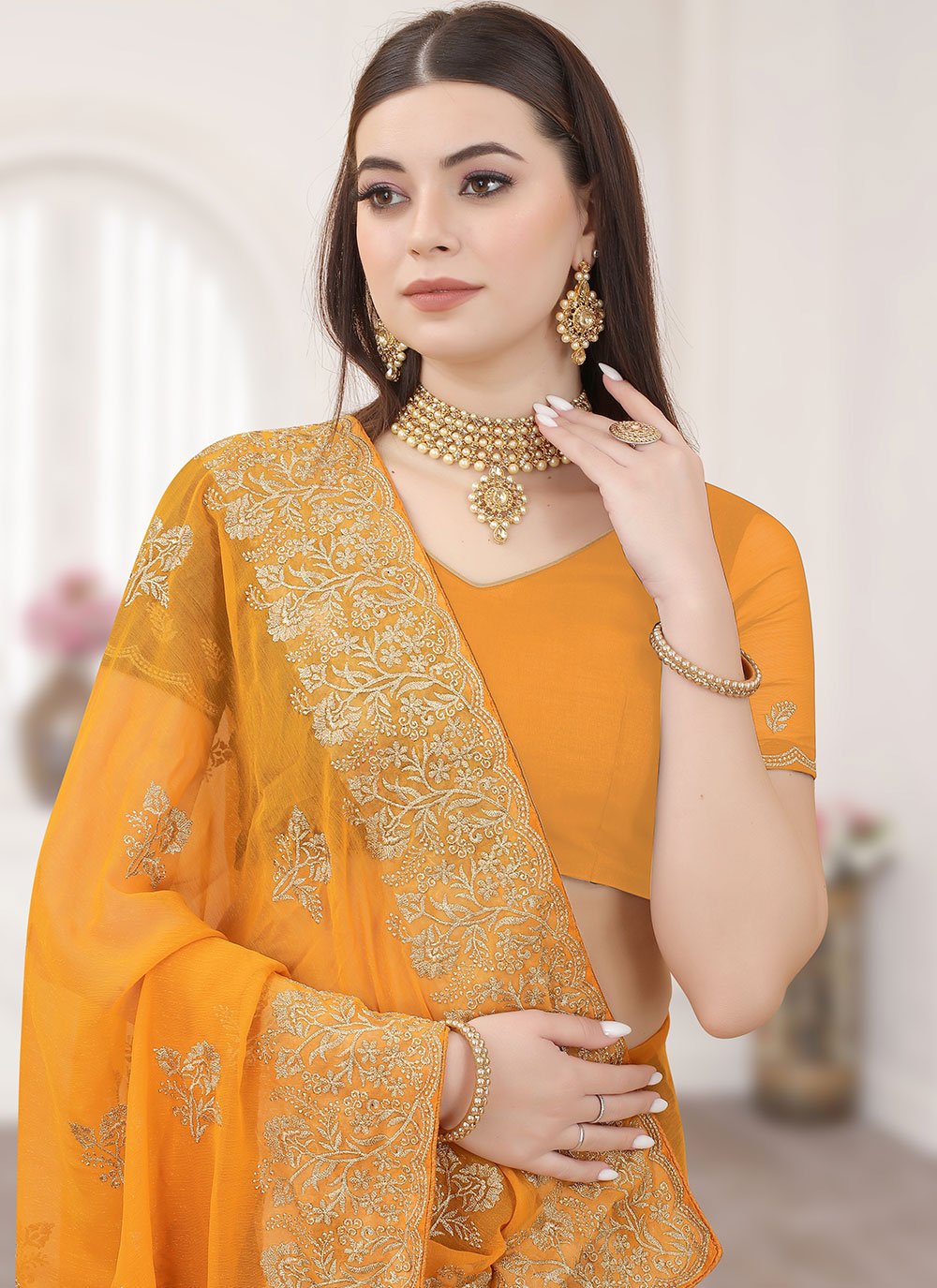 Trendy Saree Silk Mustard Embroidered Saree