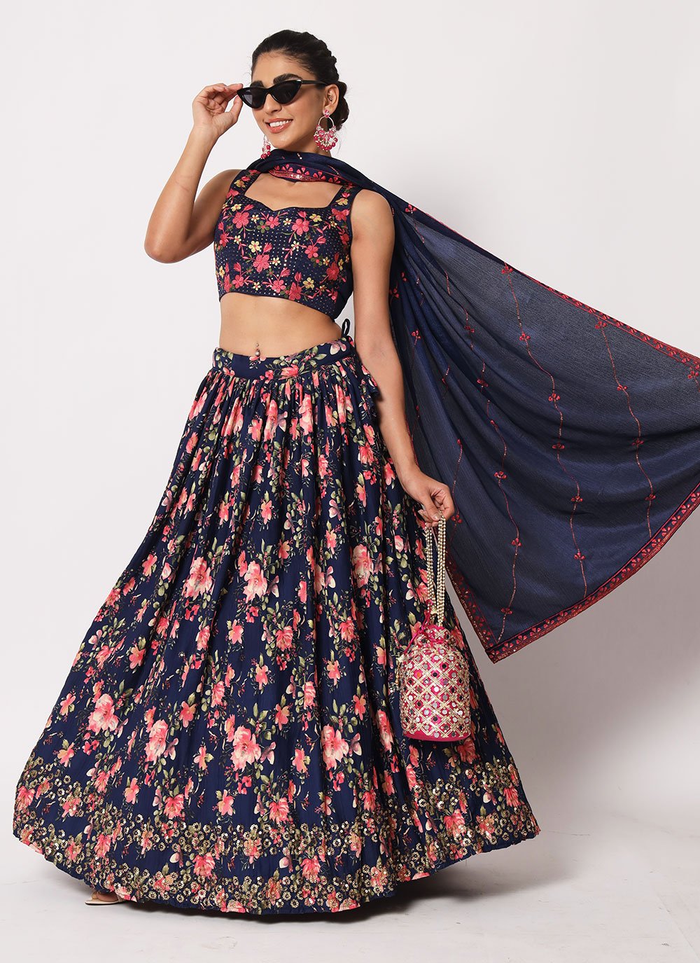 Lehenga Choli Art Silk Crush Blue Embroidered Lehenga Choli