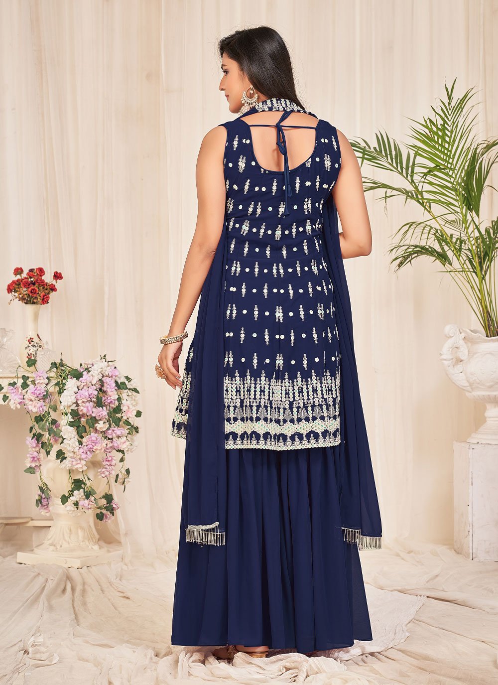 Salwar Suit Georgette Blue Embroidered Salwar Kameez