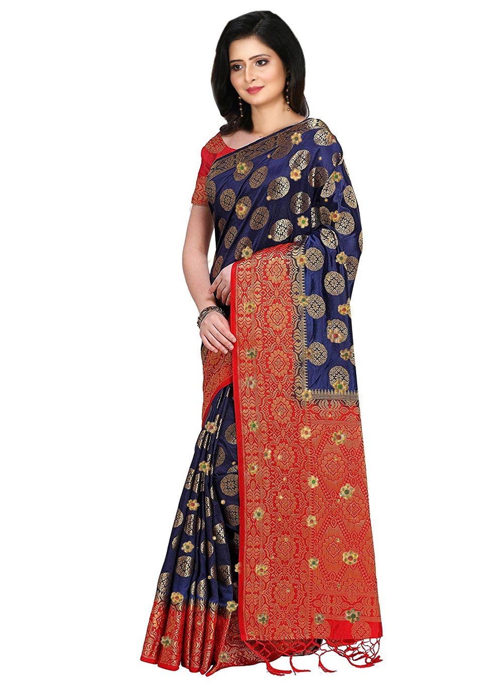 Contemporary Kanjivaram Silk Blue Embroidered Saree