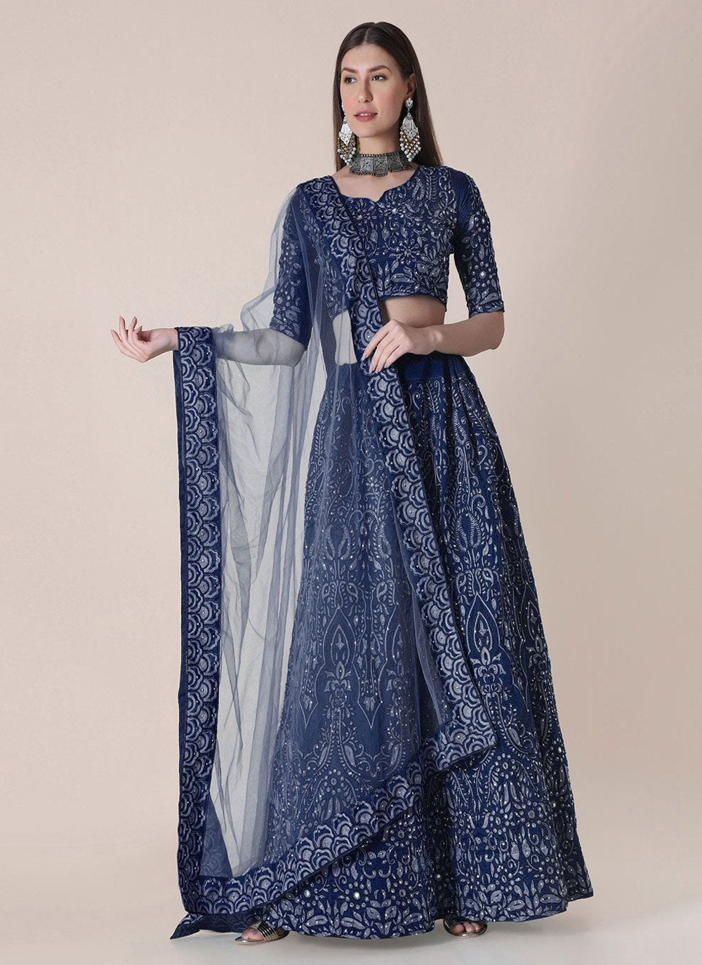 Lehenga Choli Tafeta Silk Blue Embroidered Lehenga Choli