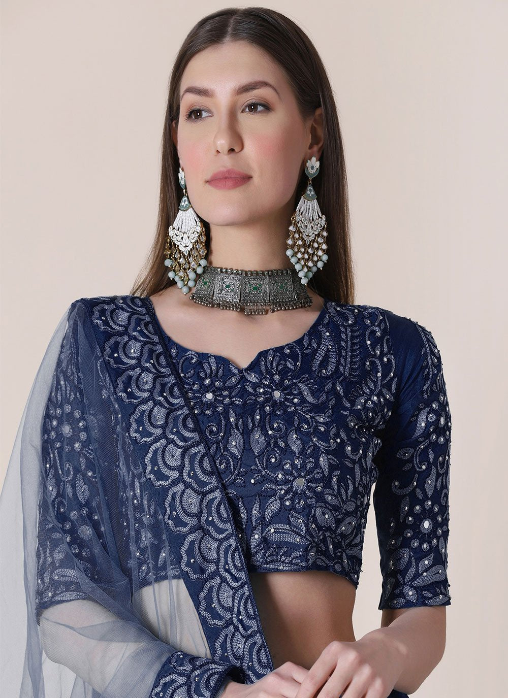 Lehenga Choli Tafeta Silk Blue Embroidered Lehenga Choli