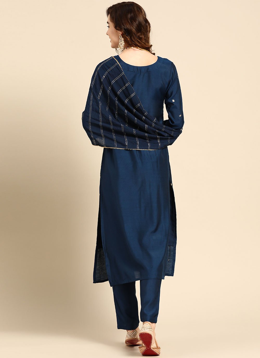 Salwar Suit Muslin Blue Embroidered Salwar Kameez