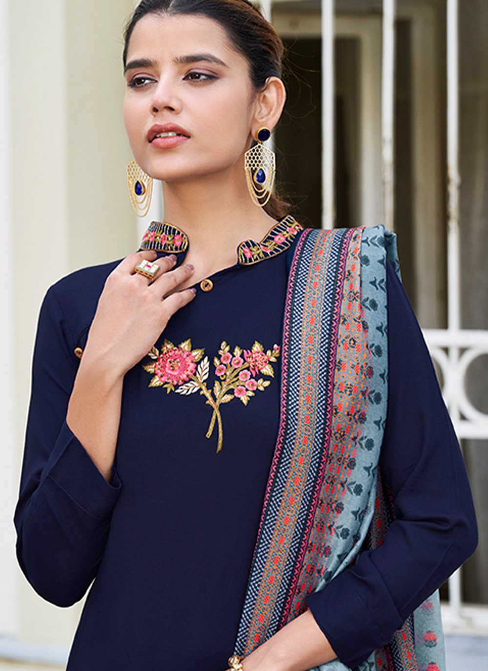 Salwar Suit Rayon Blue Embroidered Salwar Kameez