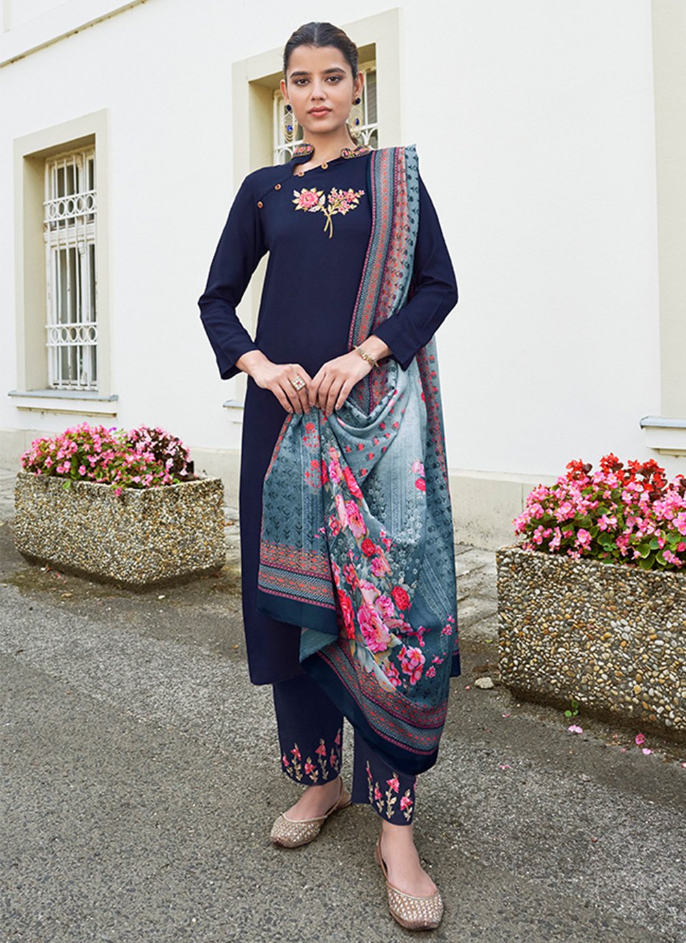 Salwar Suit Rayon Blue Embroidered Salwar Kameez