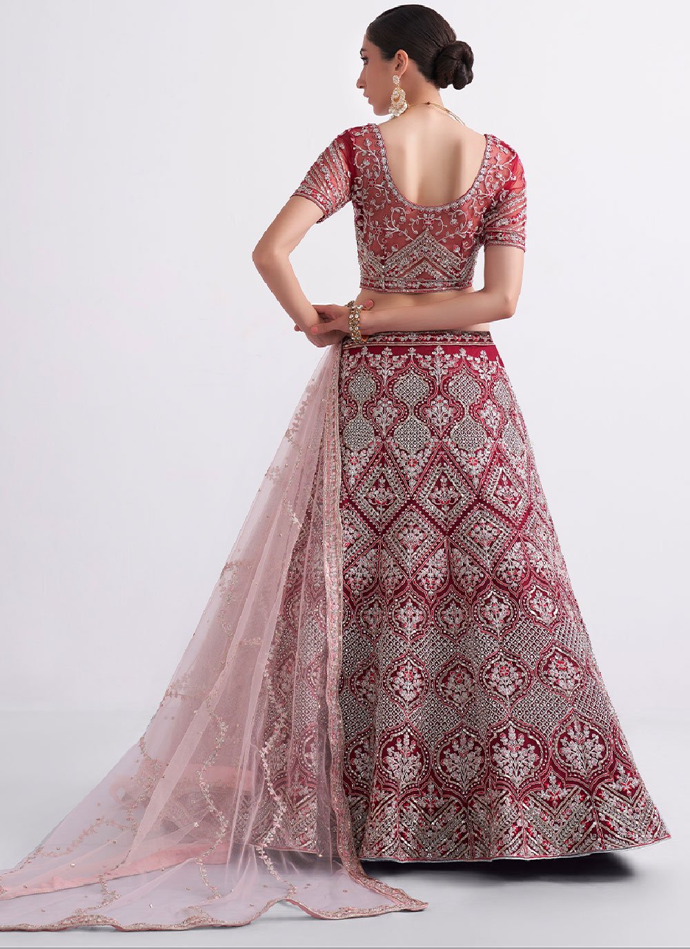 A Line Lehenga Net Red Embroidered Lehenga Choli