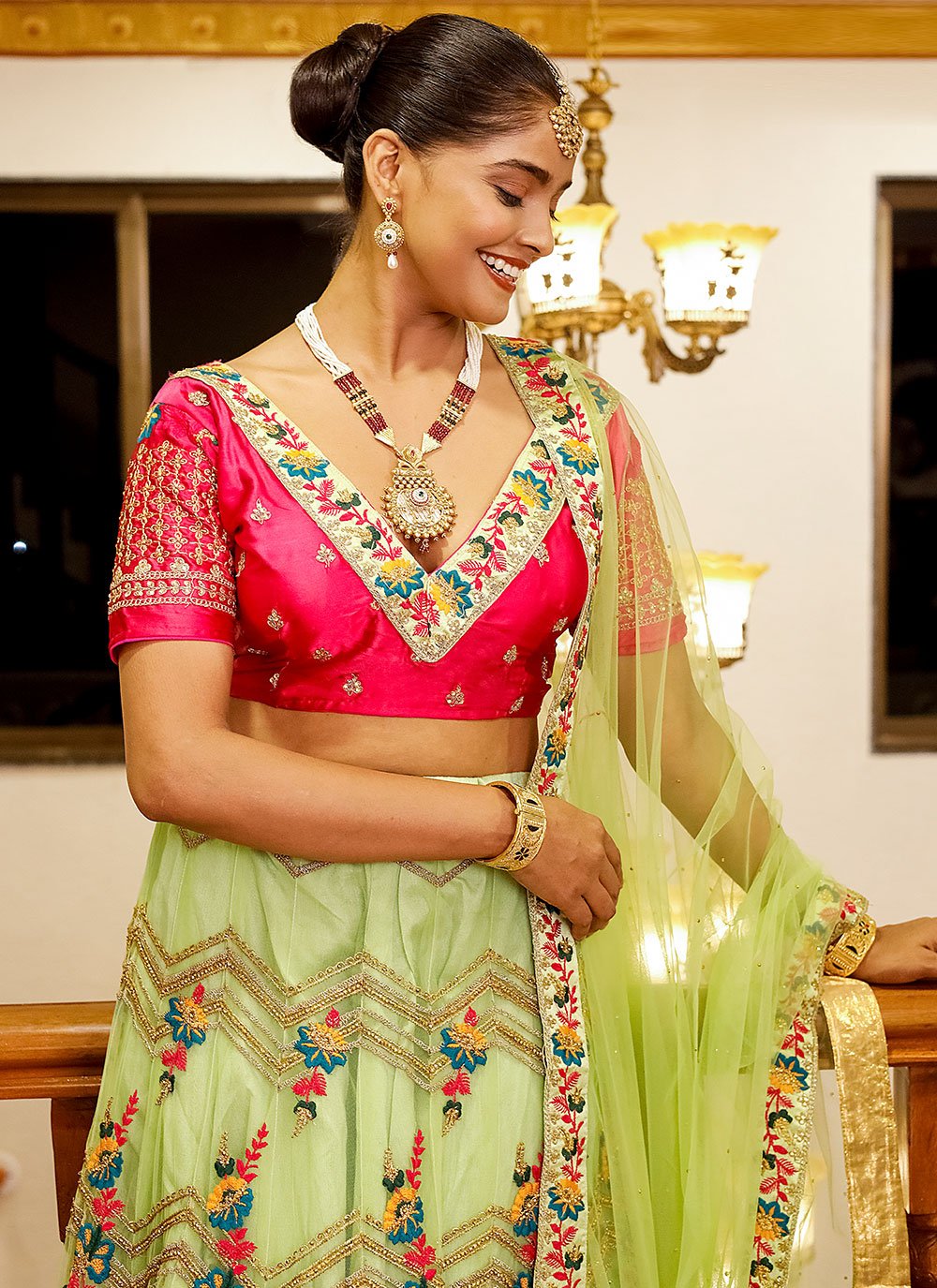 A Line Lehenga Net Green Diamond Lehenga Choli