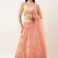 A Line Lehenga Net Peach Embroidered Lehenga Choli