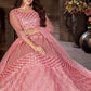 A Line Lehenga Net Pink Embroidered Lehenga Choli