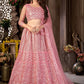 A Line Lehenga Net Pink Embroidered Lehenga Choli