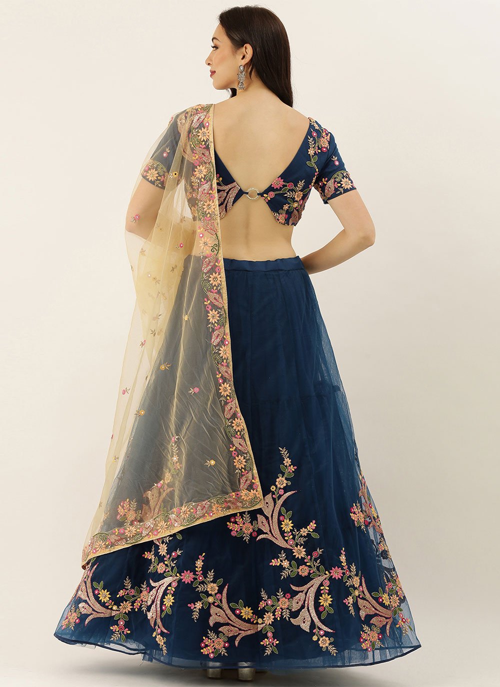 Lehenga Choli Net Blue Embroidered Lehenga Choli