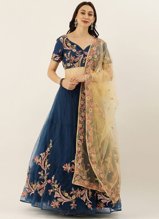 Lehenga Choli Net Blue Embroidered Lehenga Choli