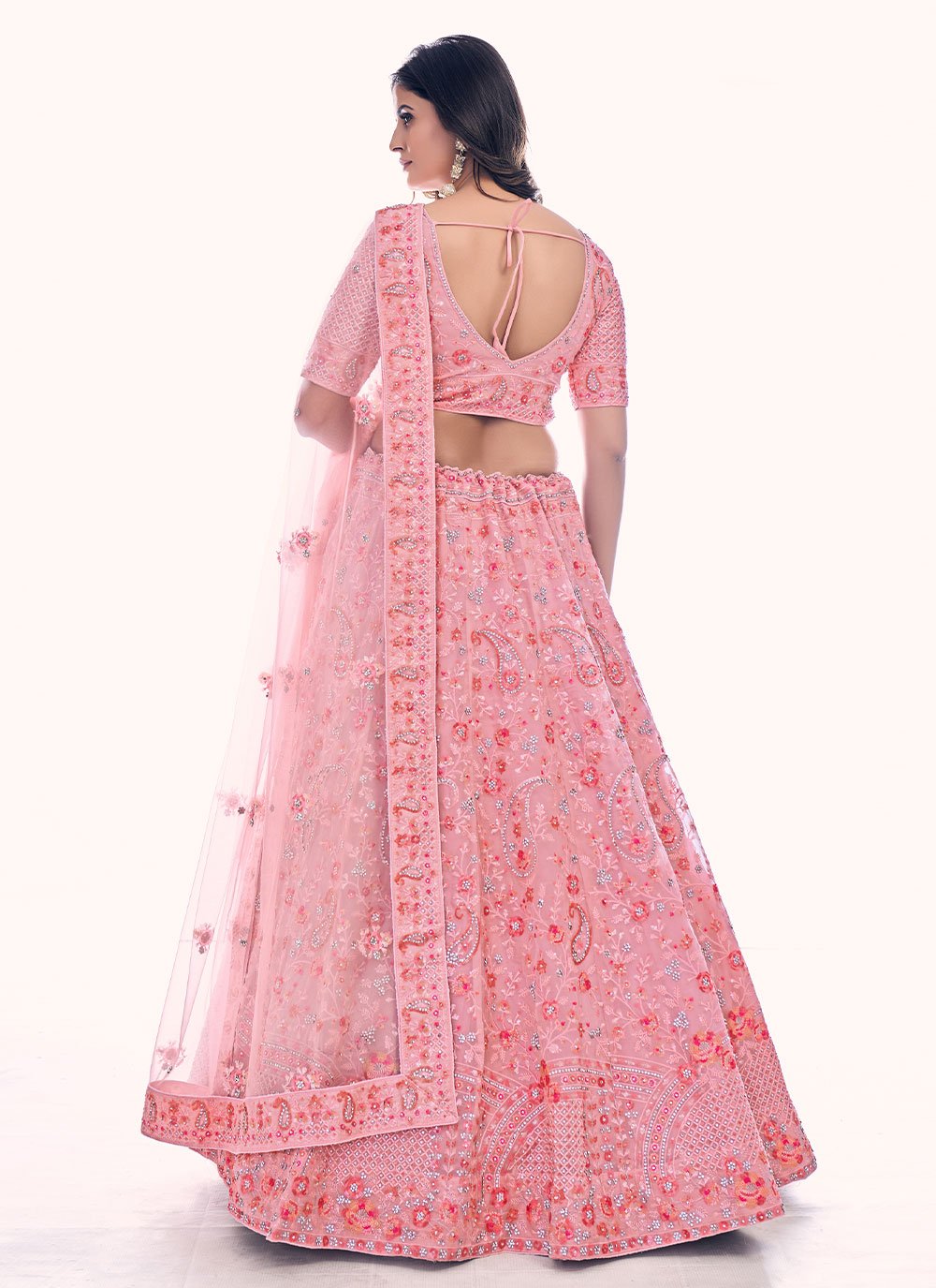 Lehenga Choli Net Pink Dori Work Lehenga Choli