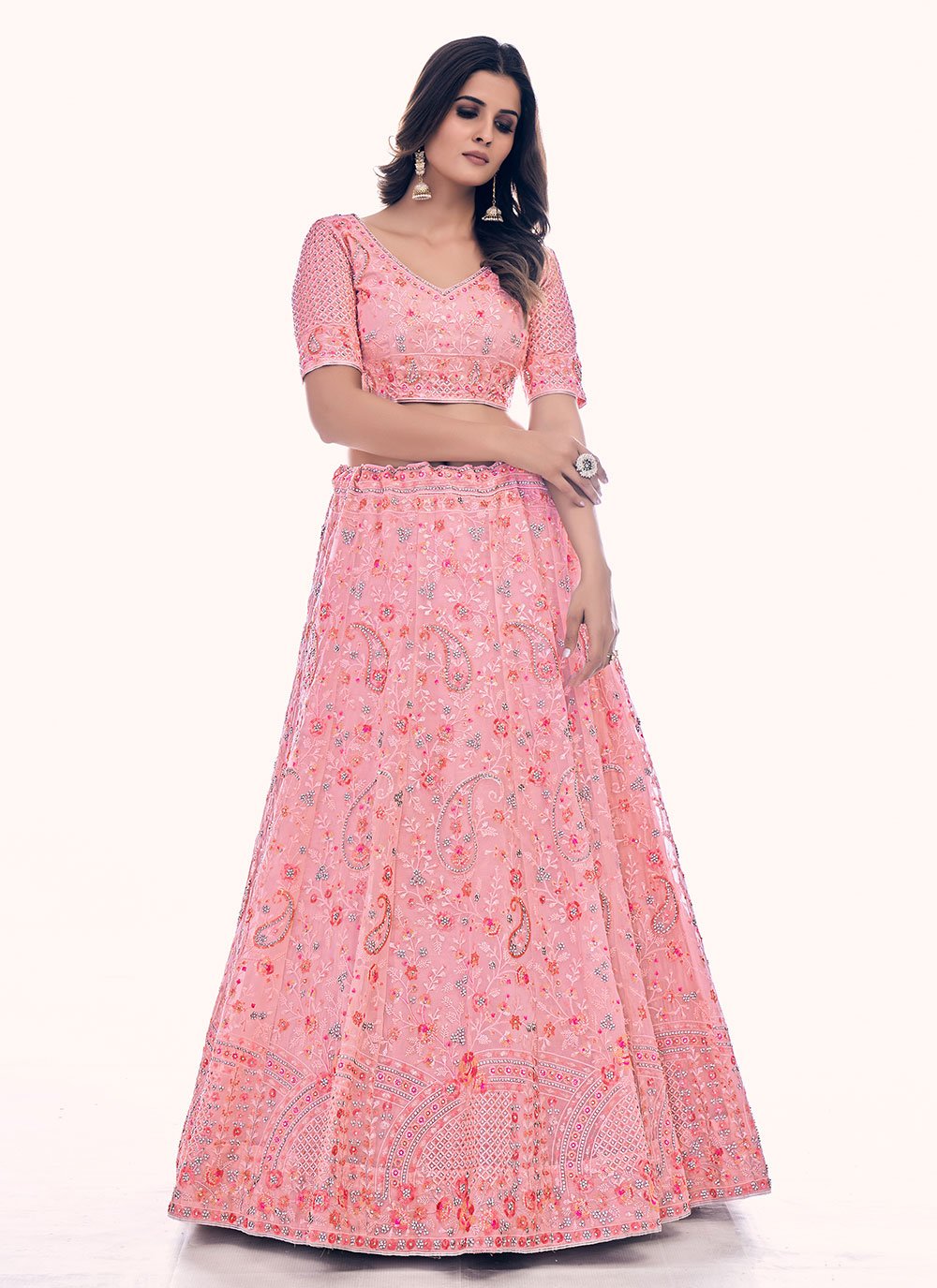 Lehenga Choli Net Pink Dori Work Lehenga Choli