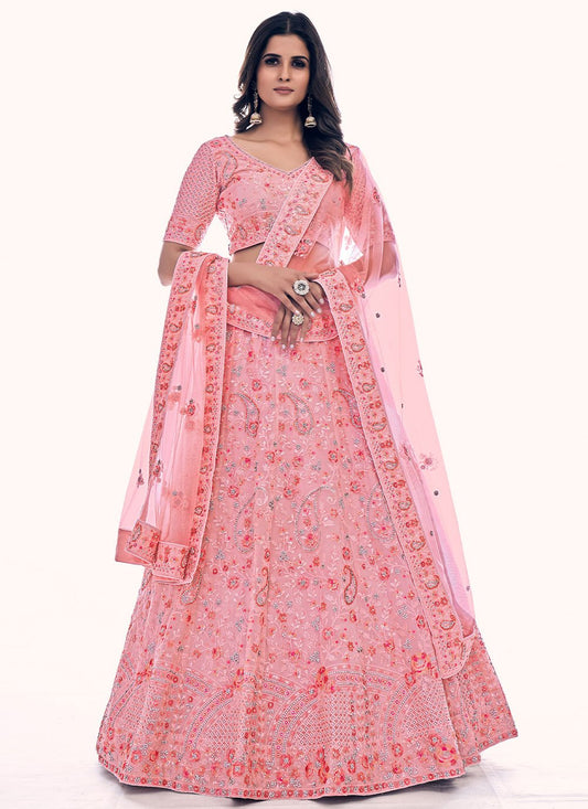 Lehenga Choli Net Pink Dori Work Lehenga Choli