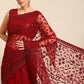 Designer Net Maroon Embroidered Saree