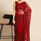 Designer Net Maroon Embroidered Saree