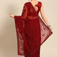 Designer Net Maroon Embroidered Saree