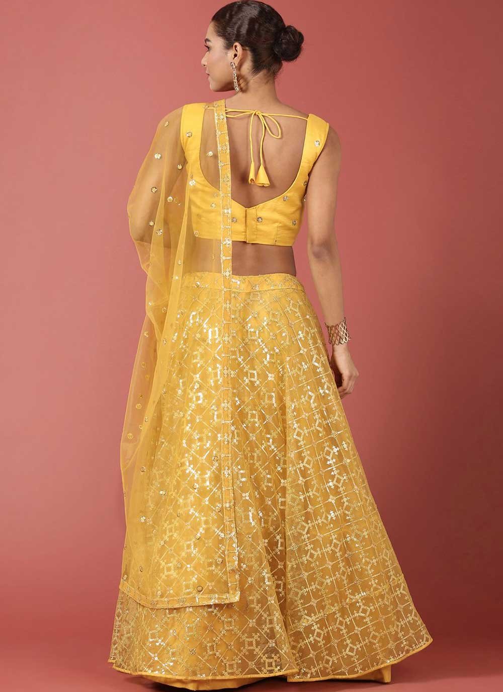 Lehenga Choli Net Mustard Embroidered Lehenga Choli