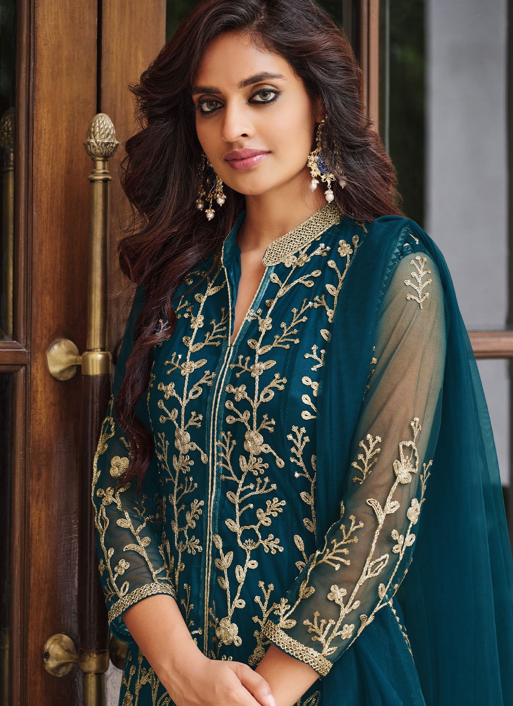 Salwar Suit Net Blue Embroidered Salwar Kameez