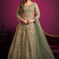 Floor Lenght Salwar Suit Net Sea Green Embroidered Salwar Kameez