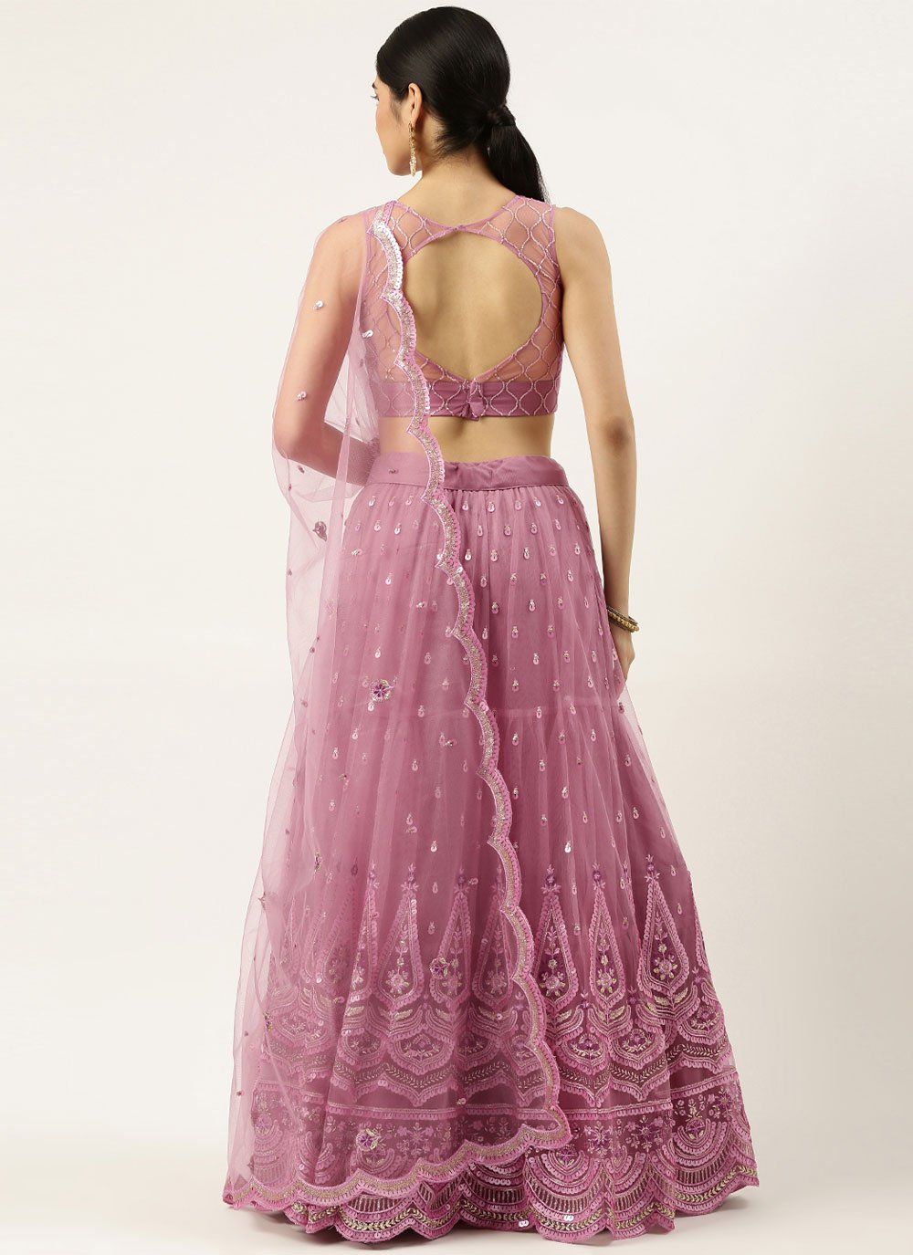 A Line Lehenga Net Mauve Embroidered Lehenga Choli