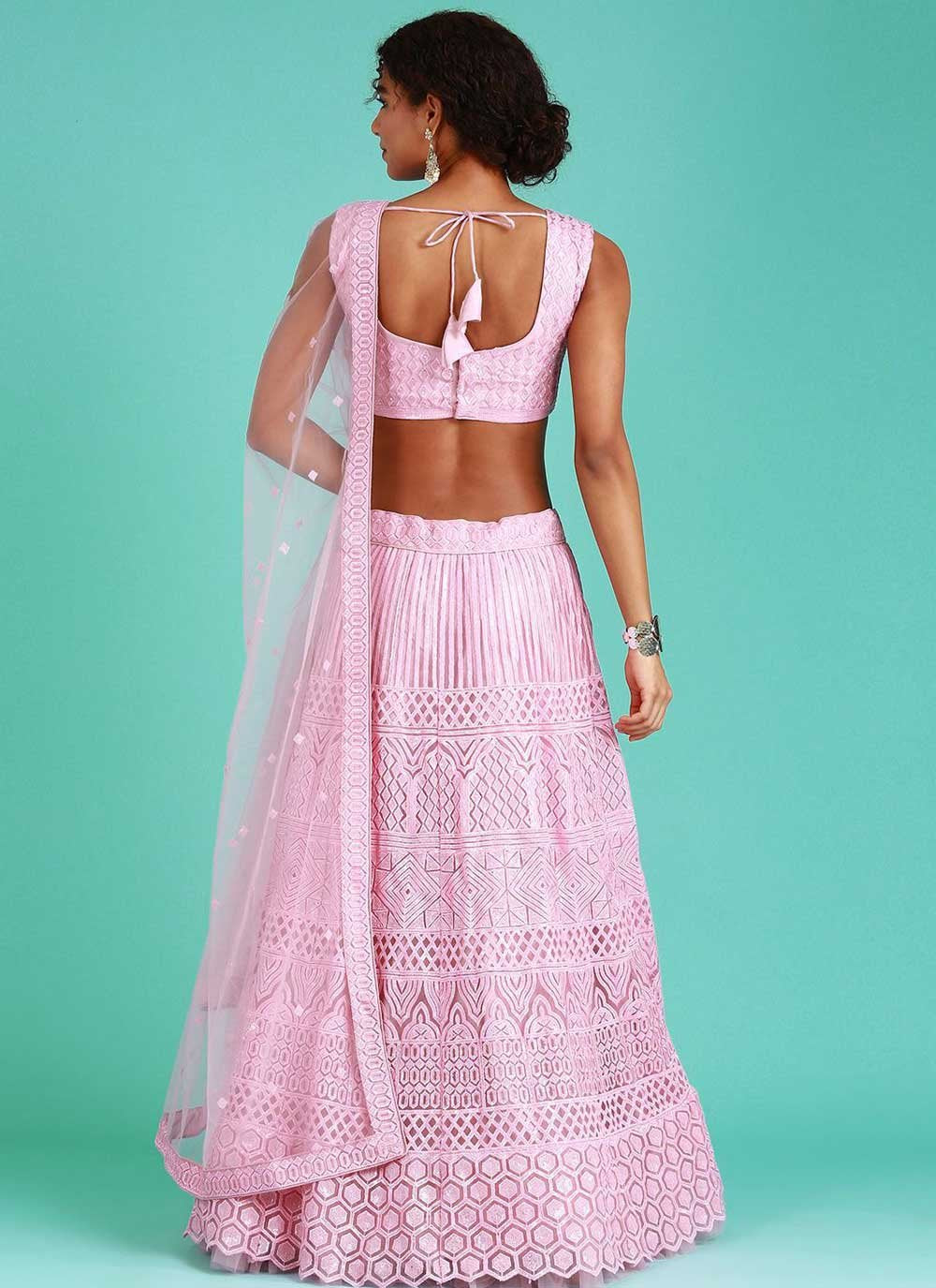 Lehenga Choli Net Pink Embroidered Lehenga Choli